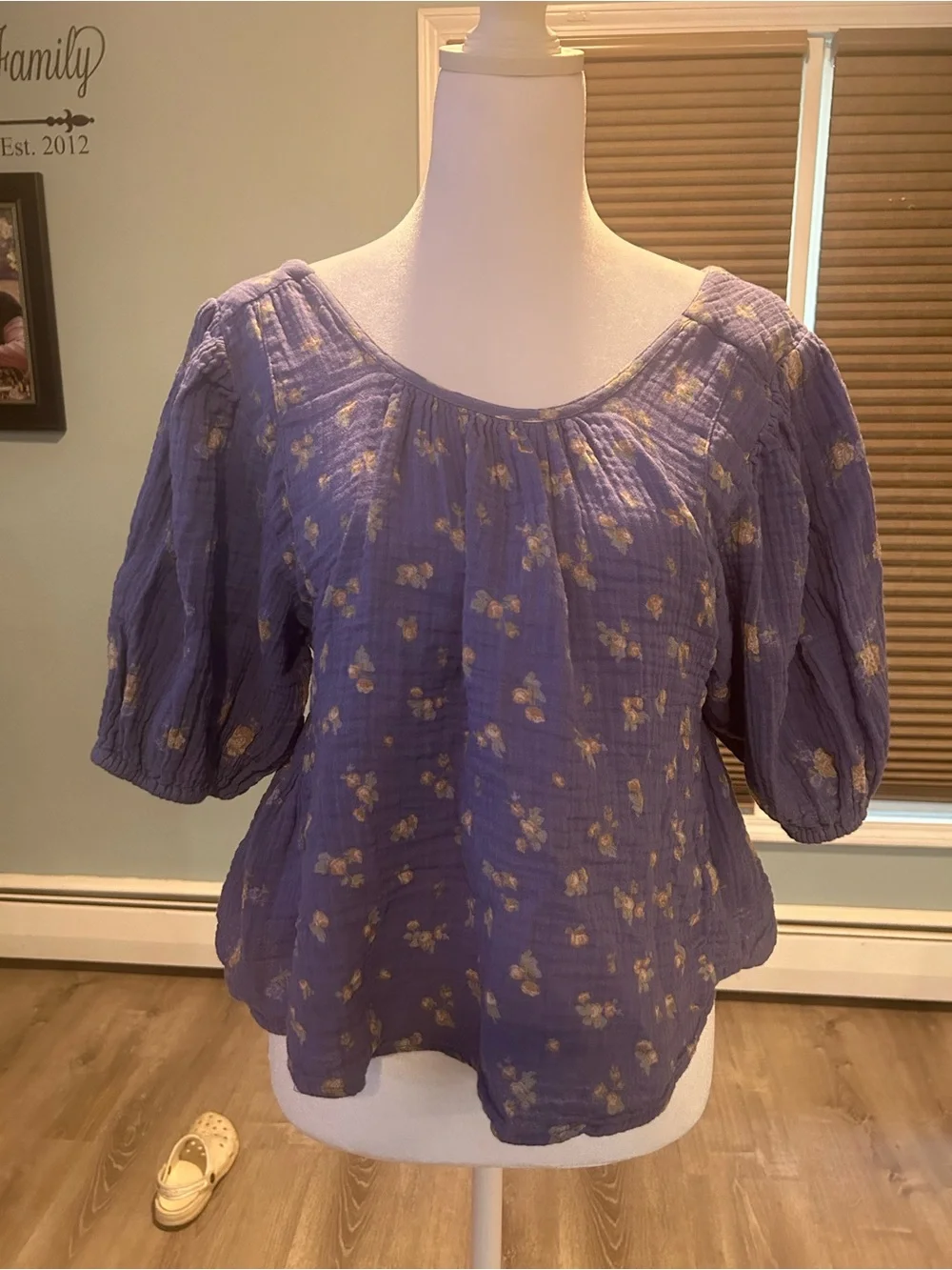 Free People Lavender Floral Puff Sleeve Blouse